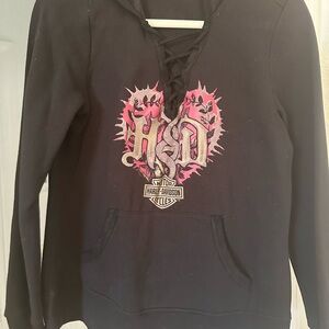 Harley-Davidson Black Hoodie with Lace Detail